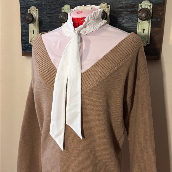 Maje Mirelle Camel Mock Layered Blouse and Wool V-Neck Sweater Pullover Size 2 - Picture 9 of 16